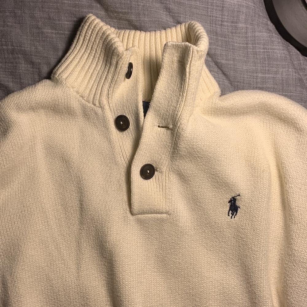 Polo sweater creamish white size Small.